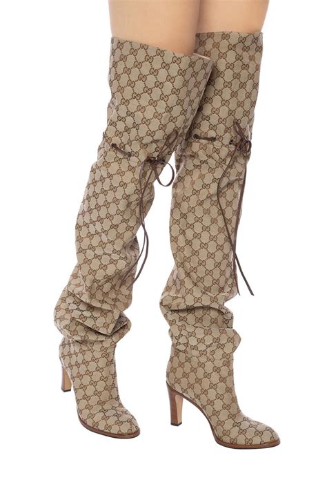 high knee gucci boots|Gucci print thigh high boots.